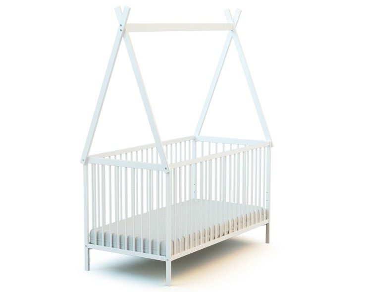 Lit bébé en bois 70 x 140 cm avec tipi - Blanc