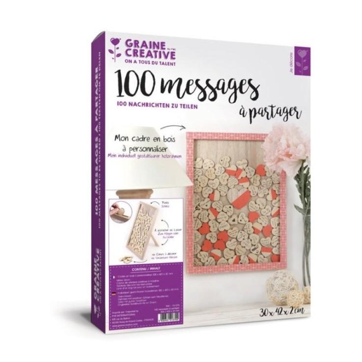 Graine Créative - Idée mariage : Cadre à messages avec 100 coeurs bois