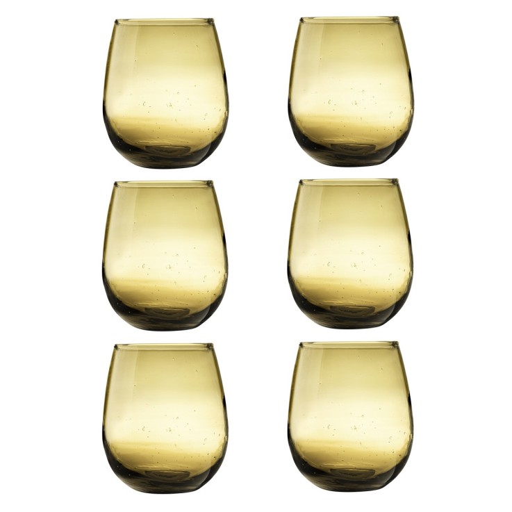 Lot 6 gobelets 30 cl en verre recyclé soufflés bouche - Nour Ambre