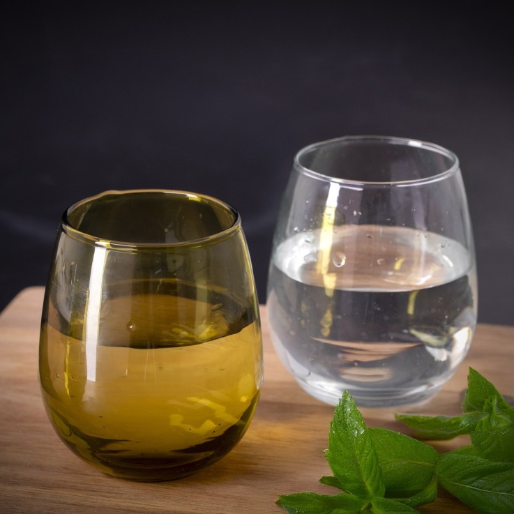 Lot 6 gobelets 30 cl en verre recyclé soufflés bouche - Nour Ambre
