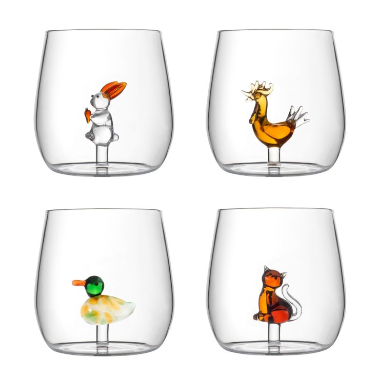 Set de 4 gobelets assortis : chat, coq, lapin et canard - Topies