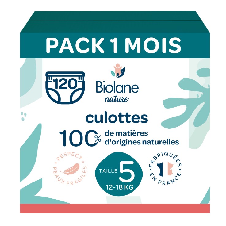 Pack couches-culottes taille 5 Biolane - 120 couches - 12 à 18 kg