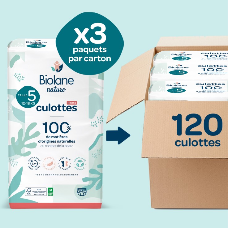 Pack couches-culottes taille 5 Biolane - 120 couches - 12 à 18 kg
