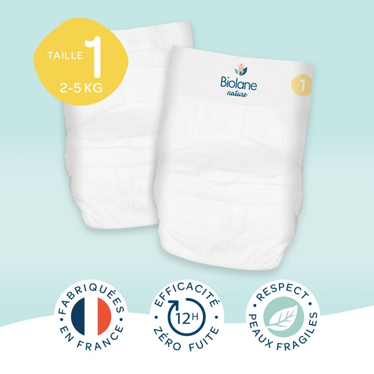 Couches écologiques - Taille 1 (2 à 5 kg) – 28 couches - Matières d'origines naturelles