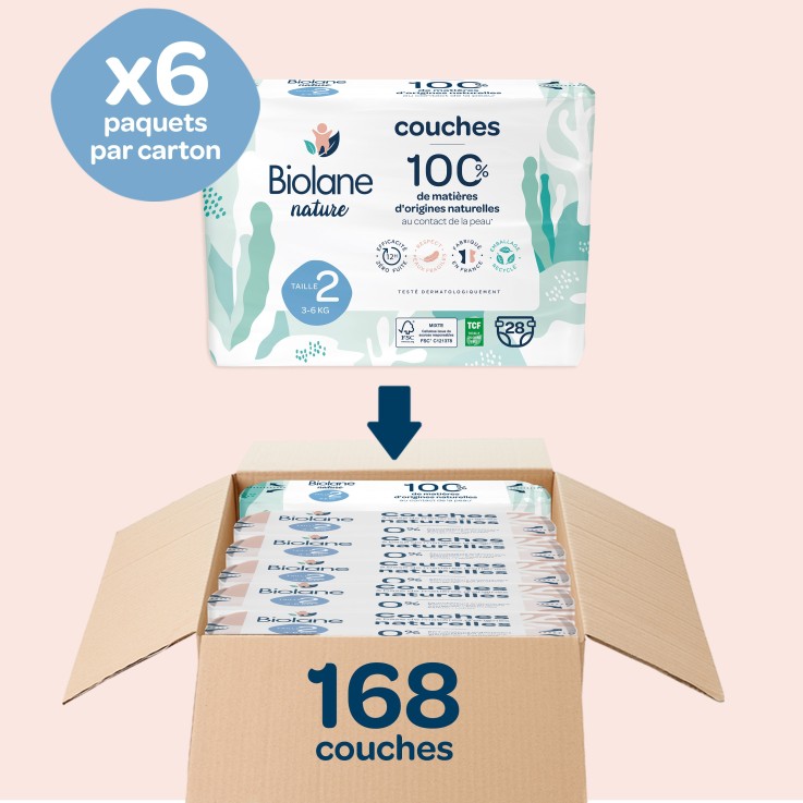 Pack couches taille 2 Biolane - 168 couches - 3 à 6 kg