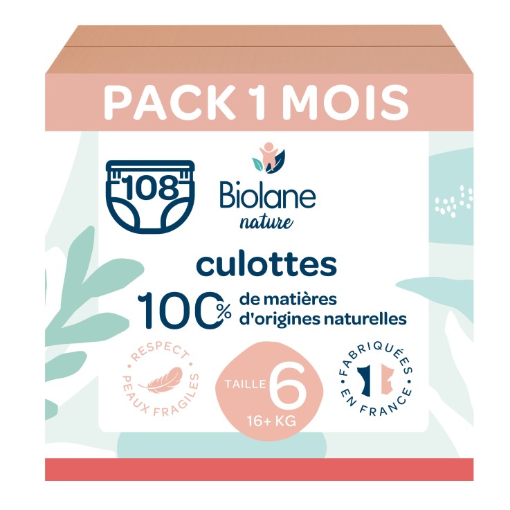 Pack couches-culottes taille 6 Biolane - 108 couches - dès 16 kg