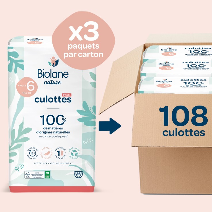 Pack couches-culottes taille 6 Biolane - 108 couches - dès 16 kg