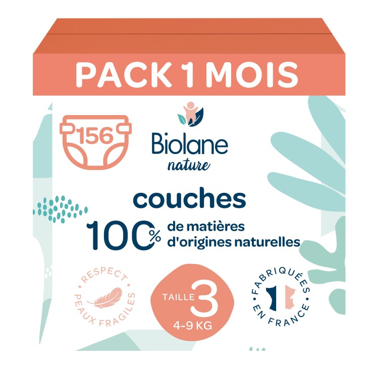 Pack 1 mois - couches taille 3 Biolane - 156 couches - 4 à 9 kg