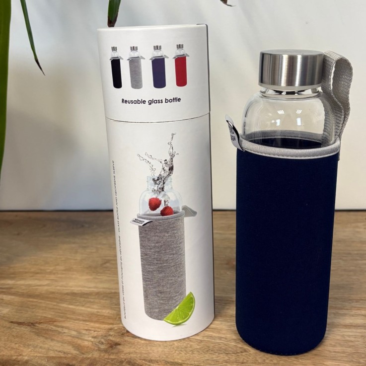 Gourde en verre avec pochette - Bleu marine