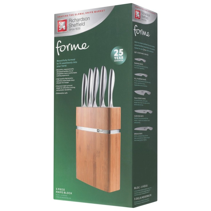 Bloc Bamboo 5 couteaux de cuisine en inox - Forme
