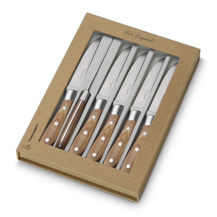 Coffret 6 couteaux steak bois de pakka 10.5cm en inox - Elias