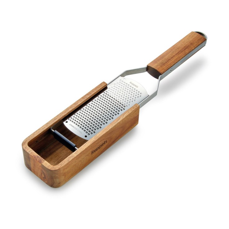 Râpe à main fine avec manche et contenant en bois d'acacia