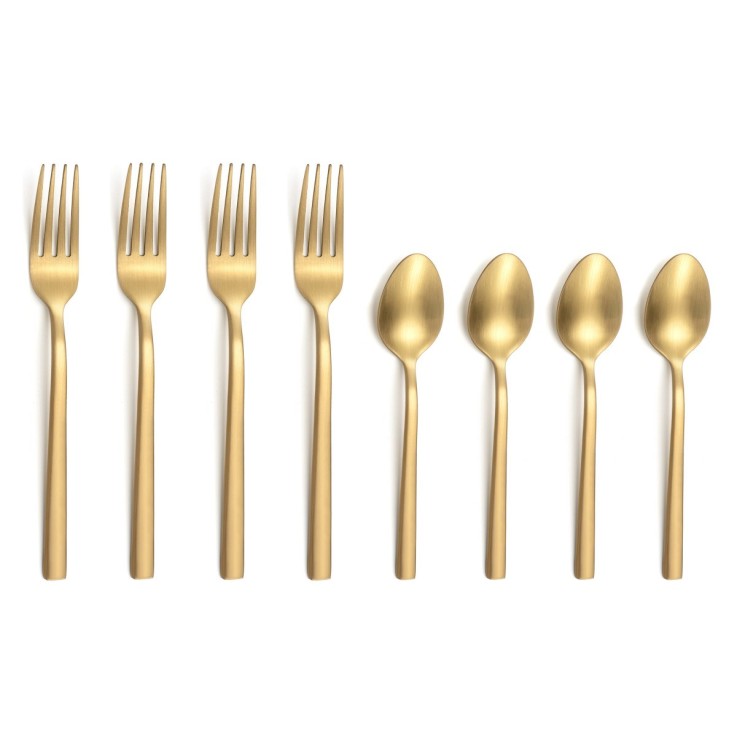 Lot de 4 cuillères moka et 4 fourchettes à gâteau - Escade Doré Satiné