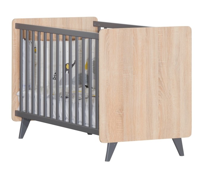 Chambre bébé duo: Lit bébé 60x120 et commode à langer 2 tiroirs décor bois chêne