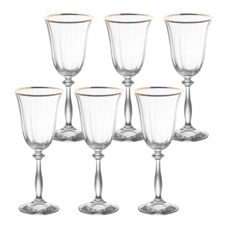 Boîte de 6 verres à pied Angela filet or 35 cl en verre cristallin