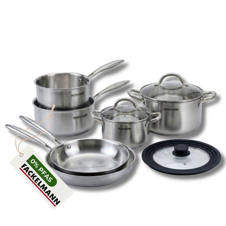 Poêles à Frire 20 28 cm, Casseroles 14 18 cm, Faitouts 20 24 cm inox 18/10 Triply et Couvercle Fackelmann Vita3