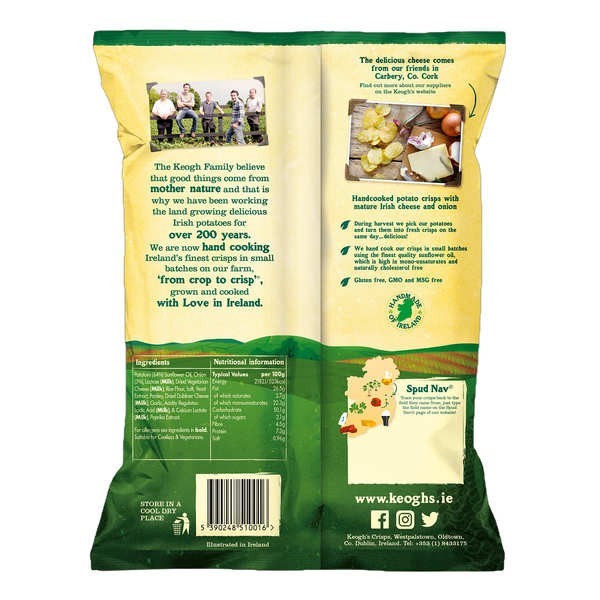 Chips artisanales irlandaises Keogh's - Cheese & Onion - Sachet de 125g