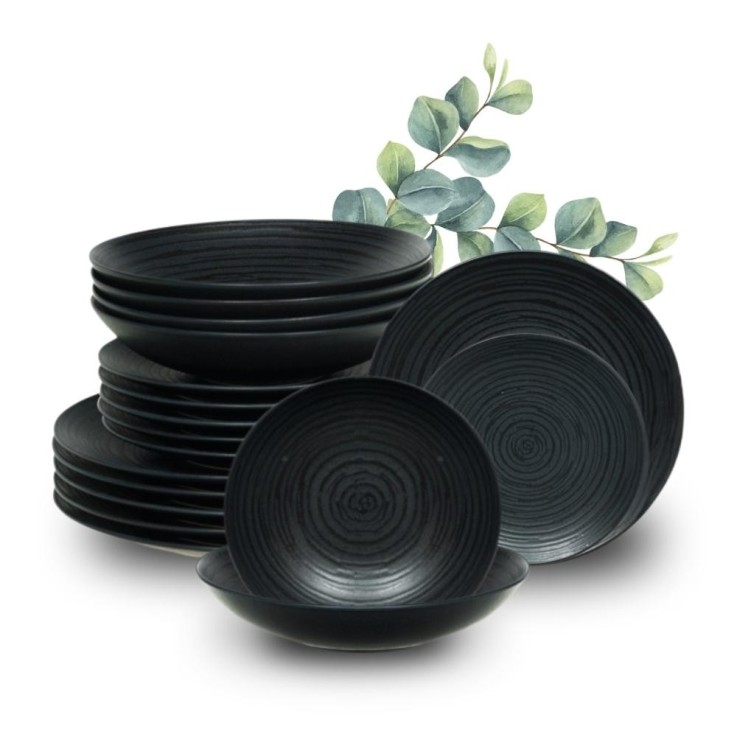 Service d'assiettes 18 pièces Black Sand en grès
