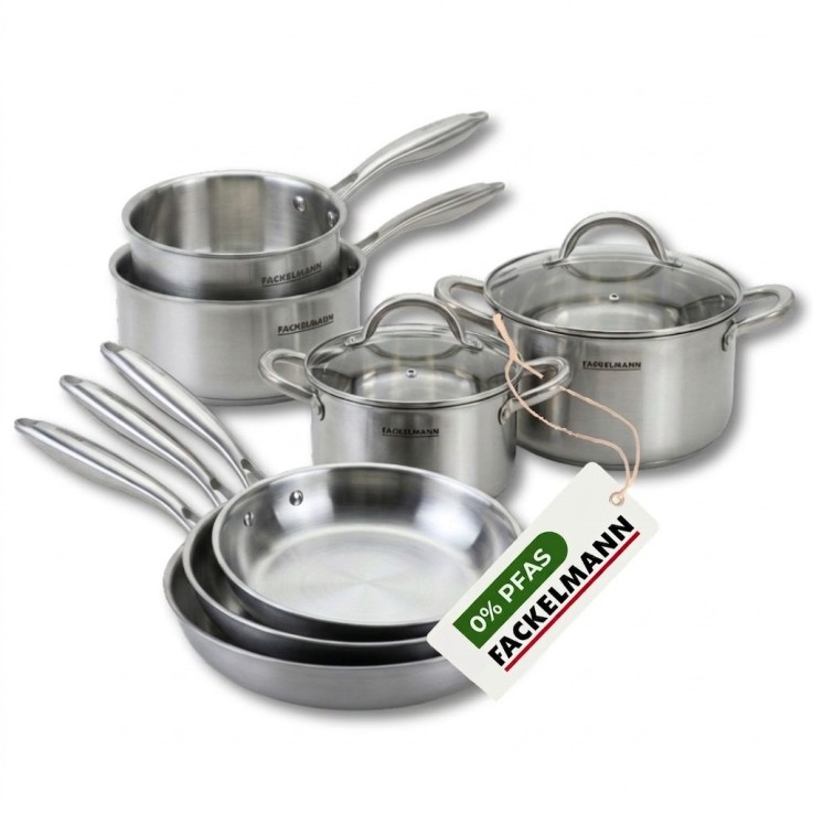 Batterie de cuisine avec 3 poêles 20/26/28 cm 2 casseroles 14/18 cm et 2 faitouts 20/24 cm sans PFAS Fackelmann Vita3