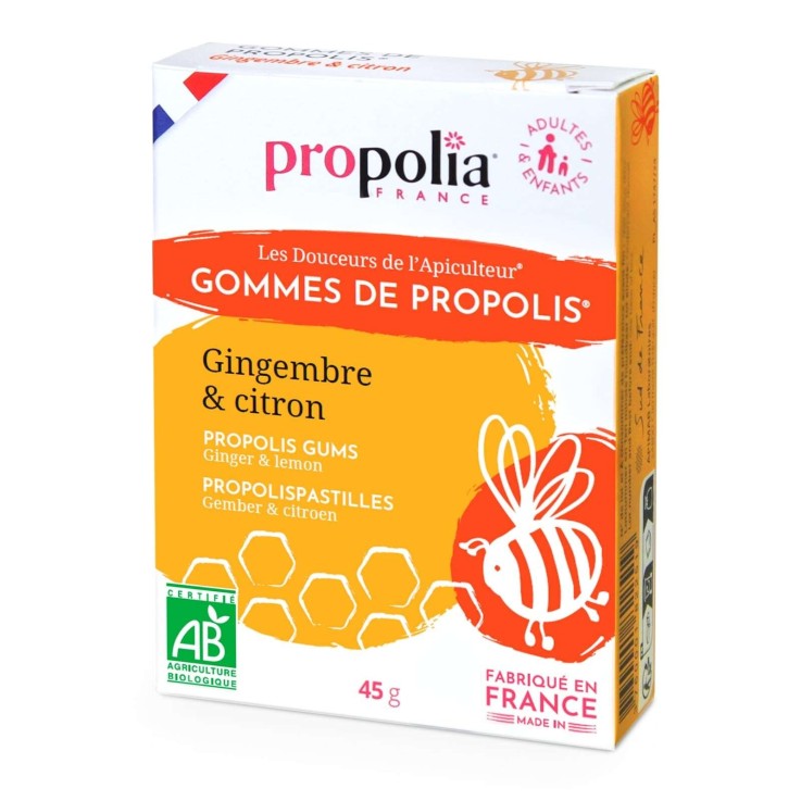 Gommes apaisantes pour la gorge Bio - Propolis, Miel, Gingembre & Citron (45 g)