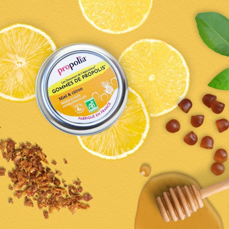 Gommes apaisantes pour la gorge Bio - Propolis, Miel & Citron (45 g)