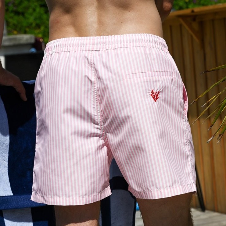 Short de bain - Le Corail Rose rayé