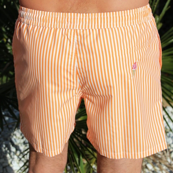 Short de bain - Le Crémeux Orange rayé
