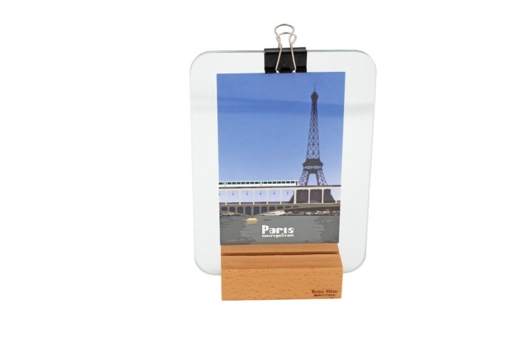 Porte photo verrière pince noire 21x15cm en bois