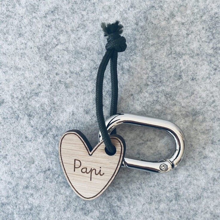 Porte-clés en bois - Cœur Papi