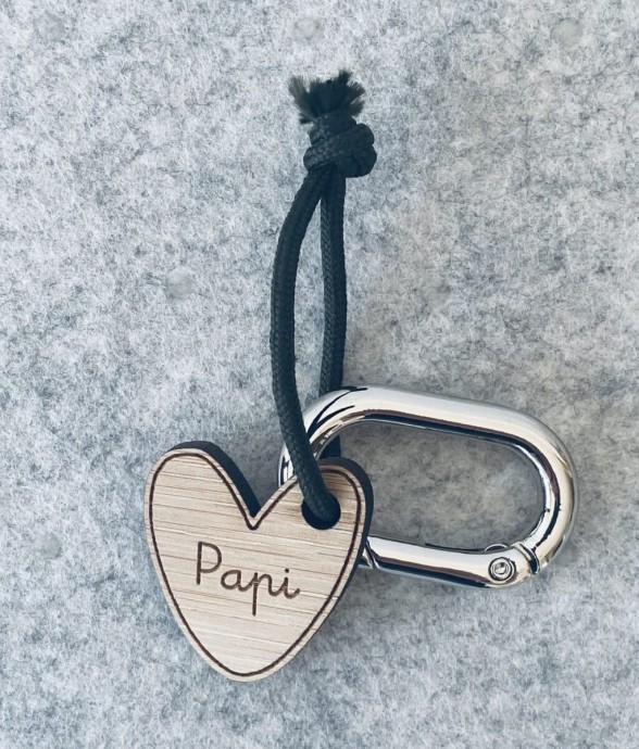 Porte-clés en bois - Cœur Papi