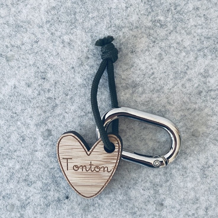 Porte-clés en bois - Cœur Tonton
