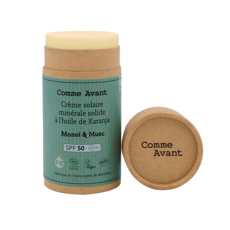 Crème Solaire Minérale Solide SPF50 - Monoï Bio & Musc (80g)