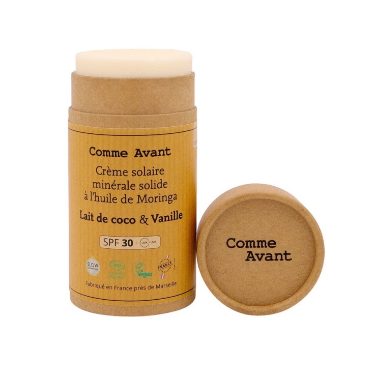 Crème Solaire Minérale Solide SPF30 - Lait de Coco & Vanille Bio