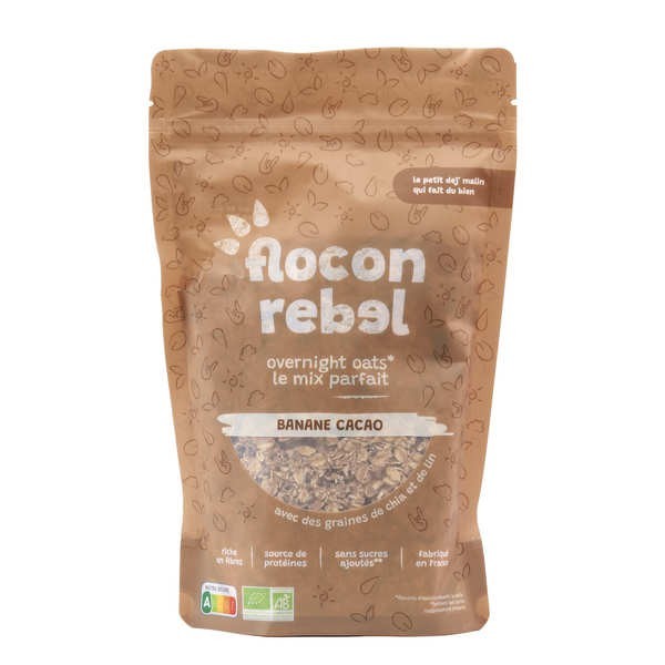 Flocon Rebel Overnight Oats bio - Banane Cacao - Sachet de 315g (7 portions)