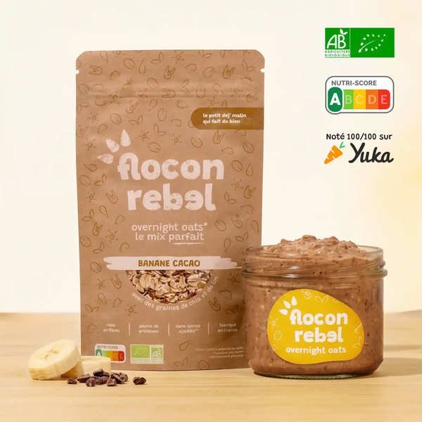 Flocon Rebel Overnight Oats bio - Banane Cacao - Sachet de 315g (7 portions)