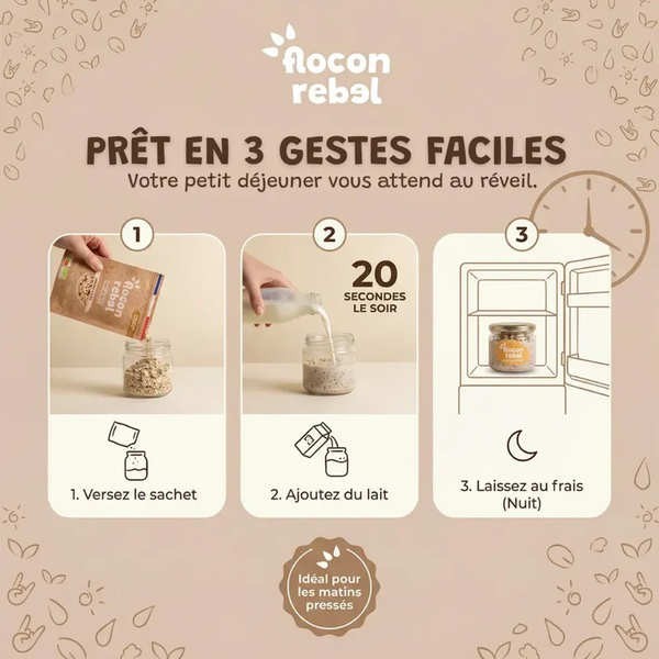 Flocon Rebel Overnight Oats bio - Banane Cacao - Sachet de 315g (7 portions)