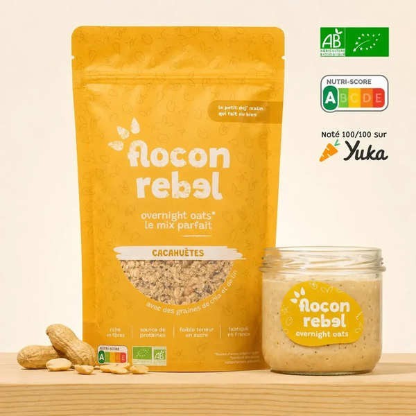 Flocon Rebel Overnight Oats bio - Cacahuètes - Sachet de 315g (7 portions)