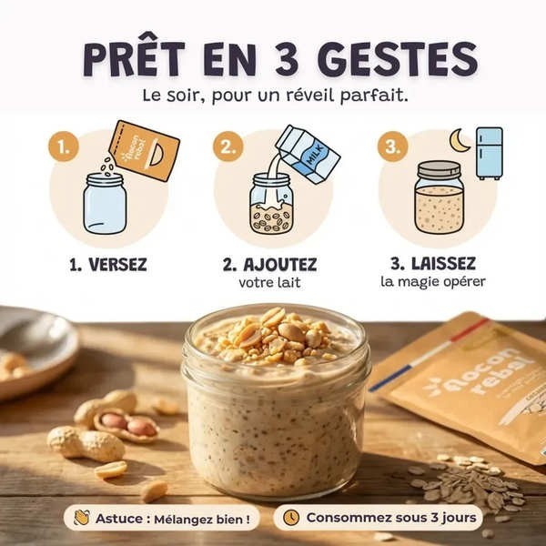 Flocon Rebel Overnight Oats bio - Cacahuètes - Sachet de 315g (7 portions)