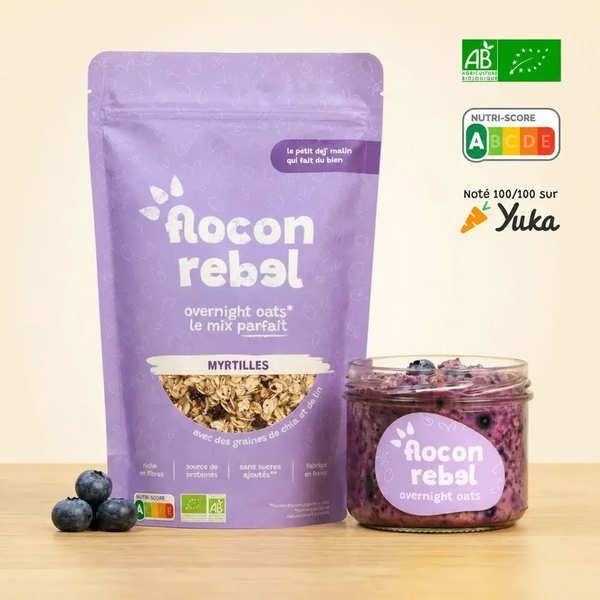 Flocon Rebel Overnight Oats bio - Myrtilles - Sachet de 315g (7 portions)
