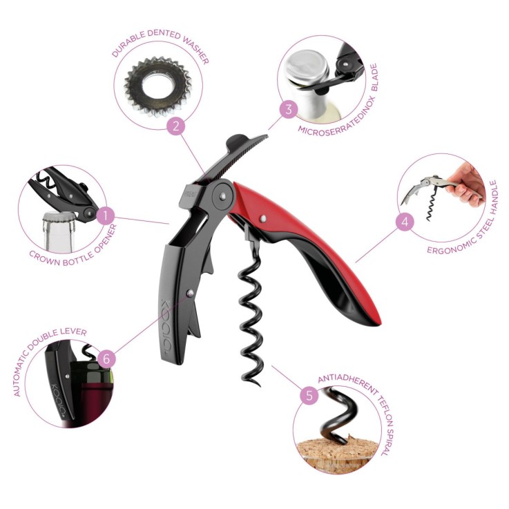 Tire-bouchon double levier high tech Rouge - Pop