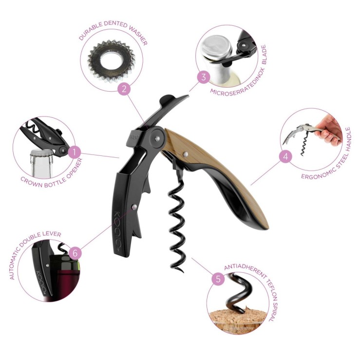 Tire-bouchon double levier high tech Bois - Pop