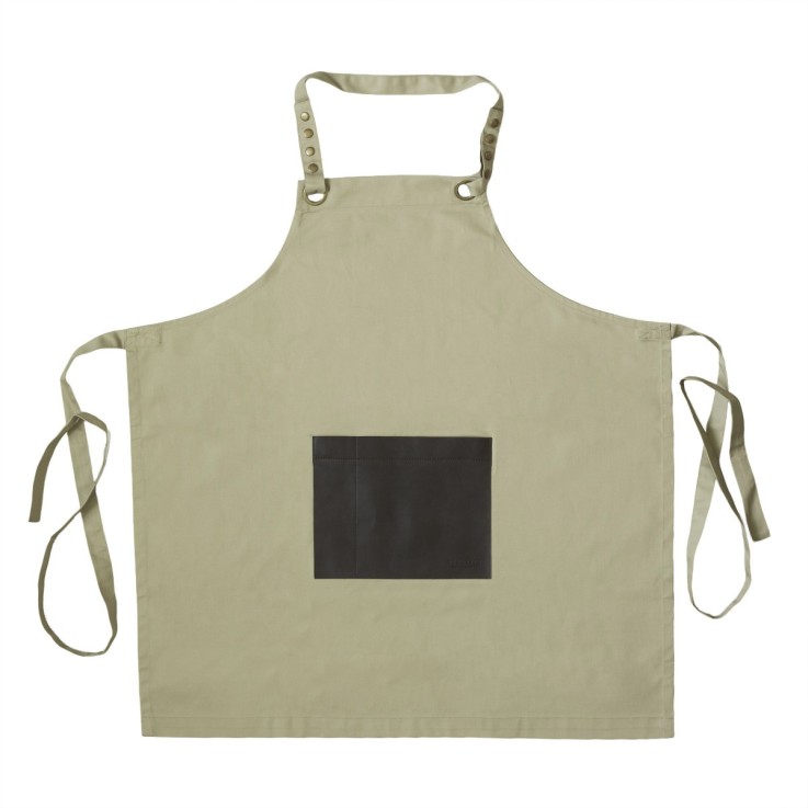 Tablier en tissu beige avec poche en simili cuir marron - Honoré