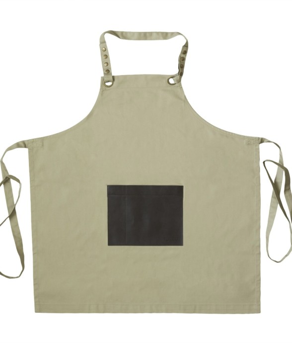 Tablier en tissu beige avec...