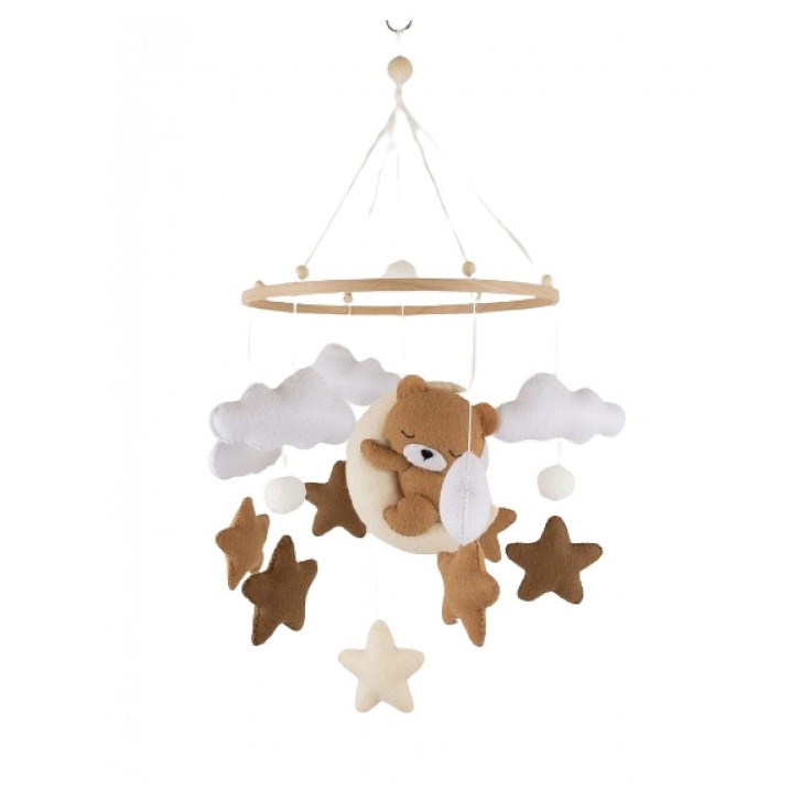 Mobile Teddy pour bébé fait main en bois