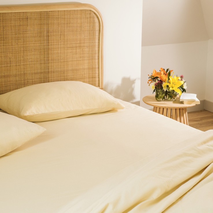 Drap housse adulte Satin de Coton Bio lavé