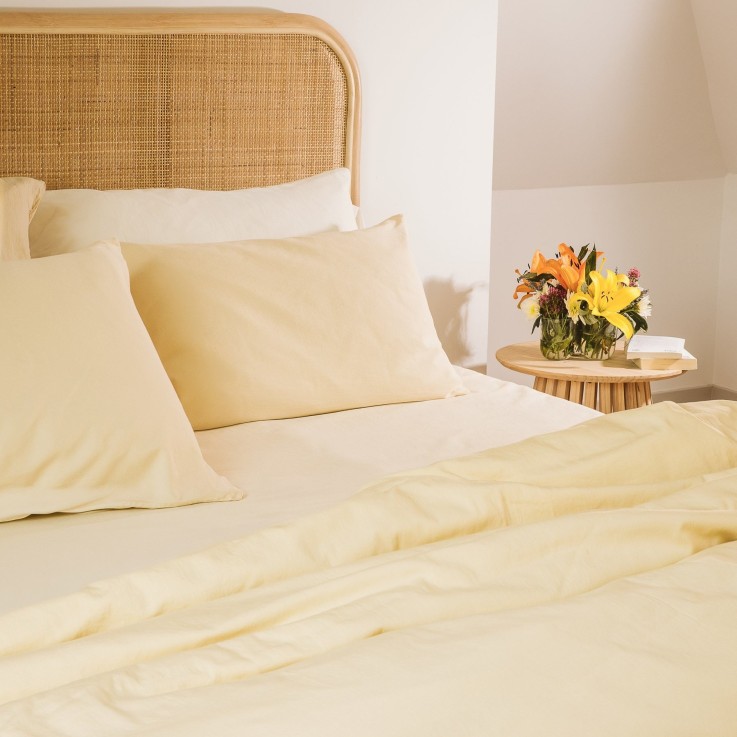 Drap housse adulte Satin de Coton Bio lavé