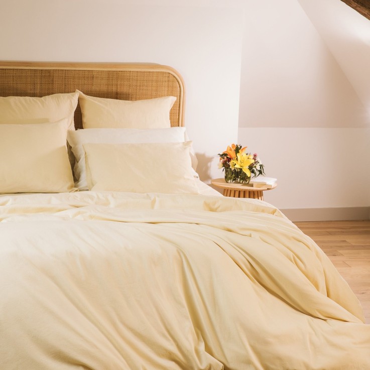 Drap housse adulte Satin de Coton Bio lavé