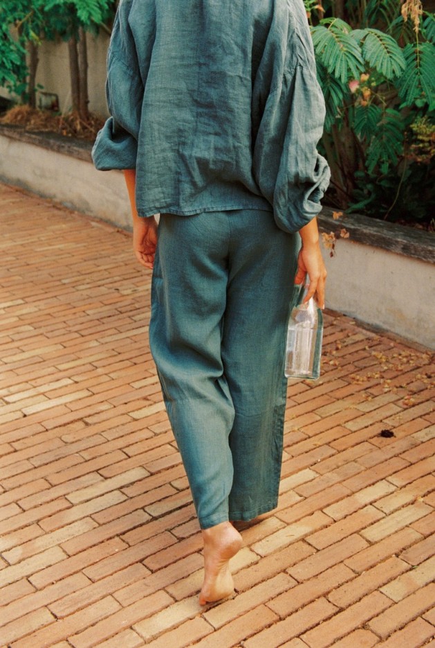 Pantalon large Celine en Lin