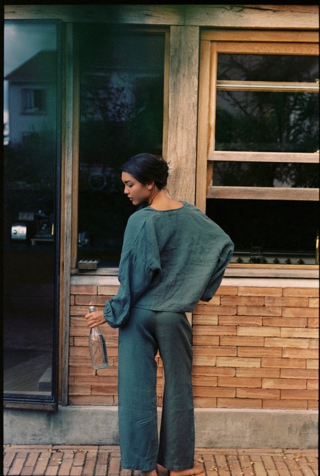 Pantalon large Celine en Lin