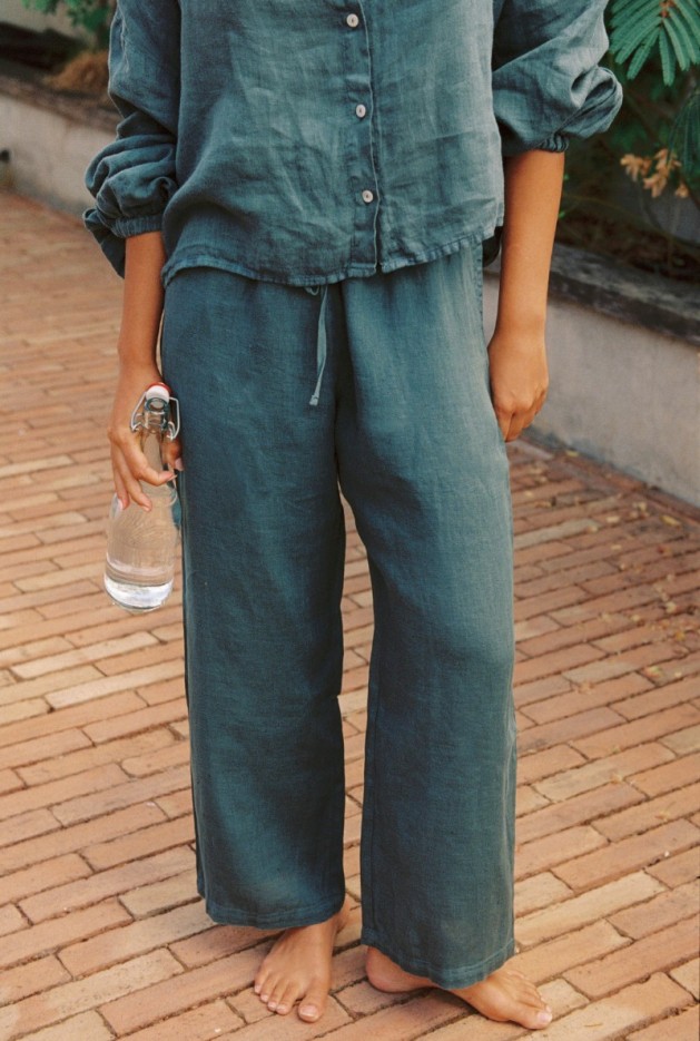 Pantalon large Celine en Lin